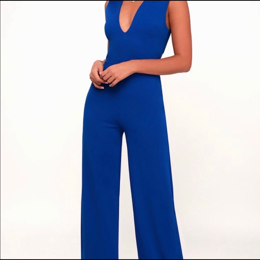 Lulus thinking out loud blue jumpsuit